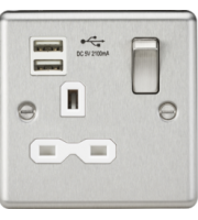 Knightsbridge 1G Switched Socket Dual USB Charger Slots (Brushed Chrome)